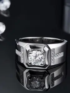 Lila Men Sterling Silver American Diamond Stone-studded Adjustable Ring