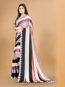 Anouk Striped Printed Satin Saree