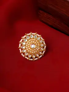 TEEJH Madan Gold-Plated Stones-Studded & Beaded Finger Ring