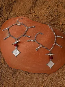 TEEJH Silver-Plated Artificial Stones Anklet