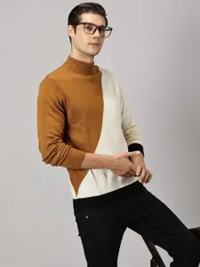 BLACK BUCK Colourblocked High Neck Sweater