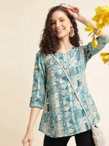 all about you Embellished Print Roll-Up Sleeves Top