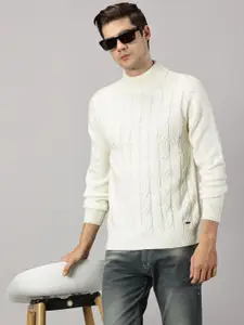 BLACK BUCK Cable Knit Solid High Neck Sweater