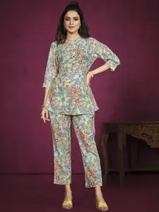 all about you Mandarin Collar Printed Top With Trouser