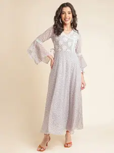 all about you Embellished Embroidered Georgette Fit & Flare Maxi Dress