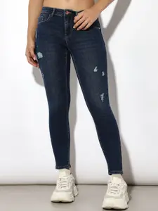 ONLY Women Skinny Fit Mildly Distressed Light Fade Stretchable Jeans