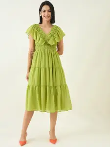 aayu Flutter Sleeve Georgette Fit & Flare Midi Dress