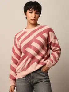ONLY Women Striped Pullover with Fuzzy Detail