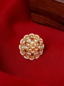 TEEJH Lalima Gold-Plated Stones-Studded & Beaded Finger ring