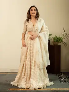 HOUSE OF INARI Embroidered Thread Work Ready to Wear Lehenga & Semi-Stitched Blouse With Dupatta