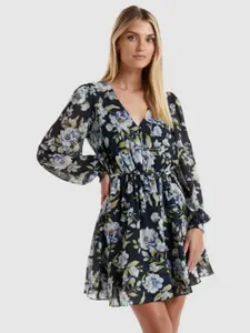 Forever New Floral Print Bishop Sleeve Fit & Flare Mini Dress