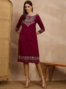 all about you Women Ethnic Motifs Printed Round Neck Three-Quarter Sleeves Kurta