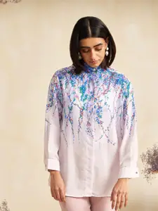 all about you Embellished Print Mandarin Collar Shirt Style Top