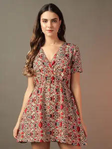 BAESD Floral Print Puff Sleeve Crepe Mini Dress