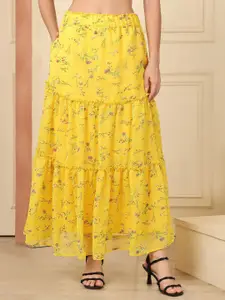 NEUDIS Printed Georgette Tiered Maxi Skirt