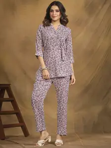 all about you Mandarin Collar Printed Top With Trouser