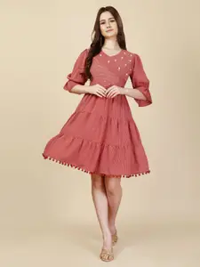 all about you Embellished Embroidered Georgette Fit & Flare Dress