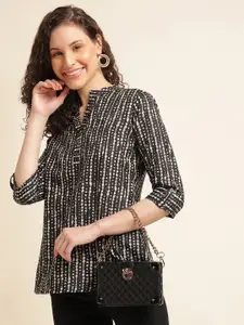 all about you Floral Print Mandarin Collar Roll-Up Sleeves Top