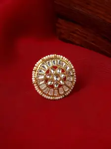 TEEJH Kirtana Gold-Plated Stones-Studded & Beaded Finger Ring