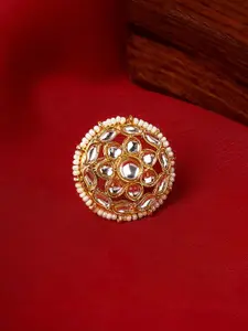 TEEJH Lena Gold-Plated Stone-Studded & Beaded Finger Ring