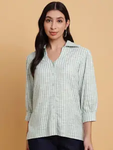 Sands of India Vertical Striped Spread Collar Cotton Oversize Casual Shirt