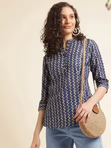 all about you Floral Print Mandarin Collar Roll-Up Sleeves Top