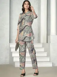 all about you Shirt Collar Printed Top With Trousers