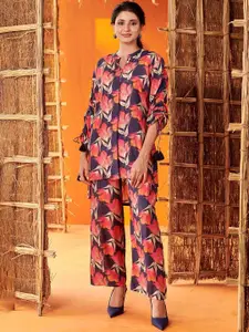 all about you Mandarin Collar Printed Top With Trouser