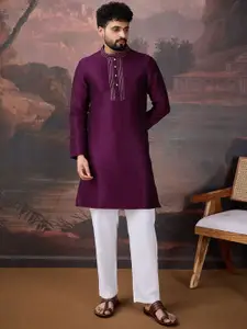 House of Pataudi Embroidered Mandarin Collar Straight Kurta