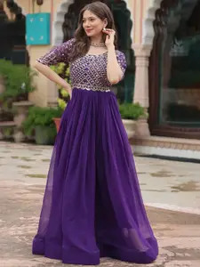 Fashion Basket Women Ethnic Motifs Embroidered Georgette Fit and Flare Maxi Dress