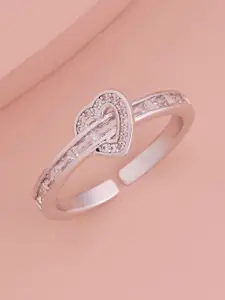 Kushal's Fashion Jewellery Rhodium-Plated CZ Studded Finger Ring