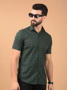 Crimsoune Club Men Classic Spread Collar Checked Cotton Slim Fit Casual Shirt