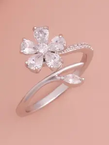 Kushal's Fashion Jewellery Rhodium-Plated CZ Stone-Studded Adjustable Finger Ring