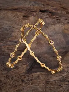 Kushal's Fashion Jewellery Set Of 2 Gold-Plated Stone Studded Bangles