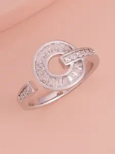 Kushal's Fashion Jewellery Rhodium-Plated CZ -Studded Adjustable Finger Ring