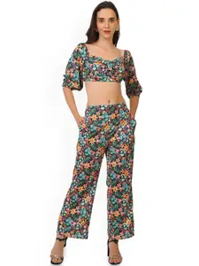 The Roadster Lifestyle Co Printed Top With Trousers Co-Ords