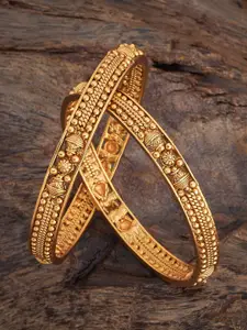 Kushal's Fashion Jewellery Set Of 2 Gold-Plated CZ-Studded Bangles