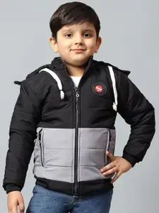 BAESD Boys Colourblocked Crop Padded Jacket with Patchwork
