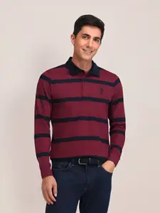 U.S. Polo Assn. Men Striped Polo Collar Pockets Slim Fit T-shirt