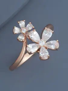 Kushal's Fashion Jewellery Rose Gold-Plated Zircon-Studded Adjustable Finger Ring