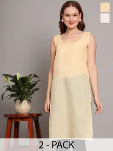 The Chikan Label Pack of 2 Cotton Solid Long Camisoles
