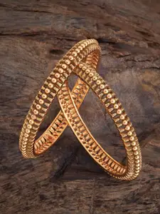 Kushal's Fashion Jewellery Set Of 2 Gold-Plated Antique Bangles