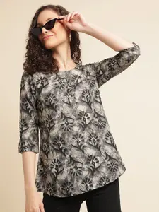 all about you Floral Print Roll-Up Sleeves Top