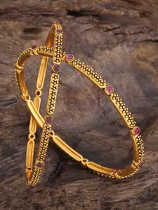 Kushal's Fashion Jewellery Set Of 2 Gold-Plated Stone Studded Bangles