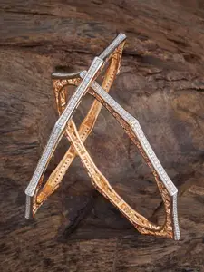 Kushal's Fashion Jewellery Set Of 2 Rhodium-Plated Zircon-Studded Bangles