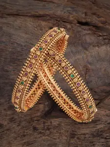 Kushal's Fashion Jewellery Set Of 2 Gold-Plated Stone-Studded Bangles