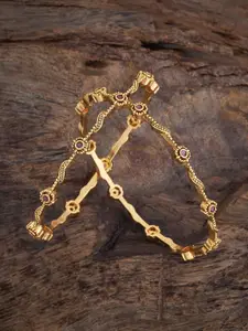 Kushal's Fashion Jewellery Set Of 2 Gold-Plated Stone Studded Bangles