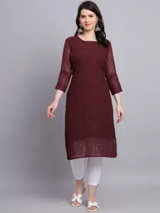 HERE&NOW Women Floral Embroidered Thread Work Georgette Kurta