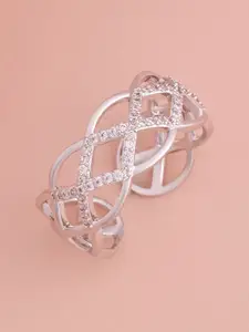 Kushal's Fashion Jewellery Rhodium-Plated CZ-Studded Adjustable Finger Ring