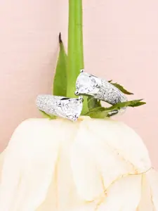 TOUCH925 Pure Silver Harmony Two Stone Cubic Zirconia-Studded Finger Ring